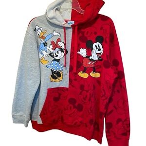EUC Mickey and Friends Hooded Pullover Sweatshirt, Youth 15-17, Red/Gray